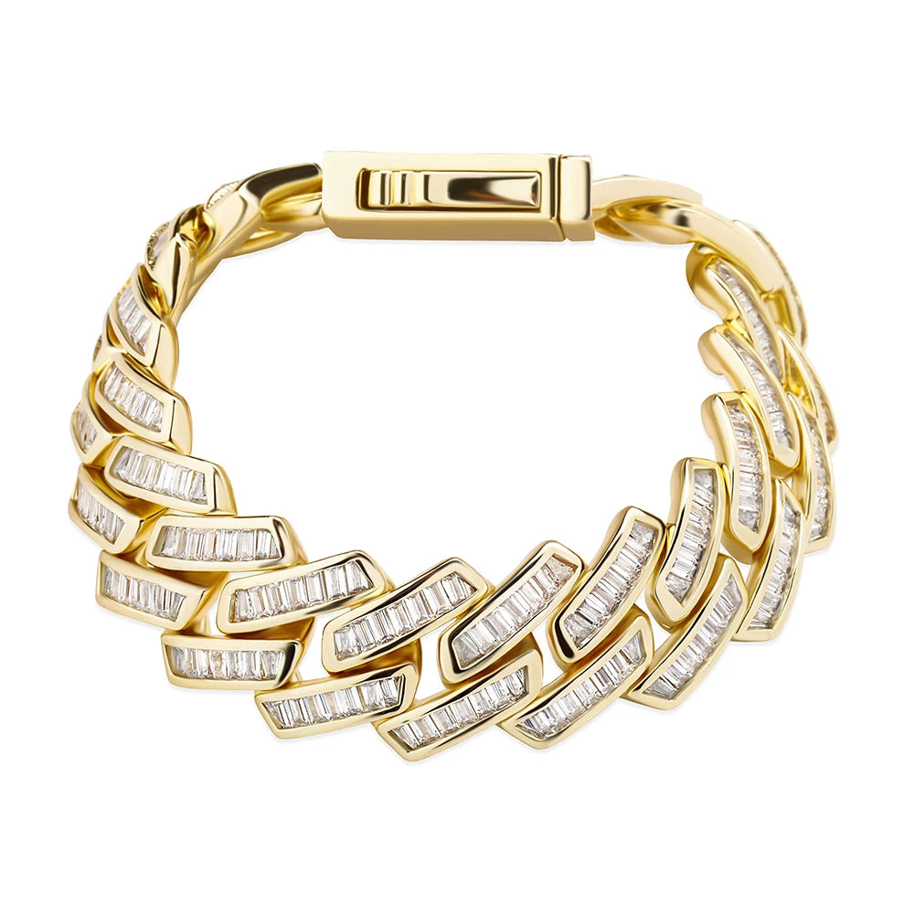 TOPGRILLZ Mens Bracelet 18mm Baguette Prong Cuban Link Bracelet CZ Iced Out Chain High Quality Hip Hop Luxury Jewelry For Gift