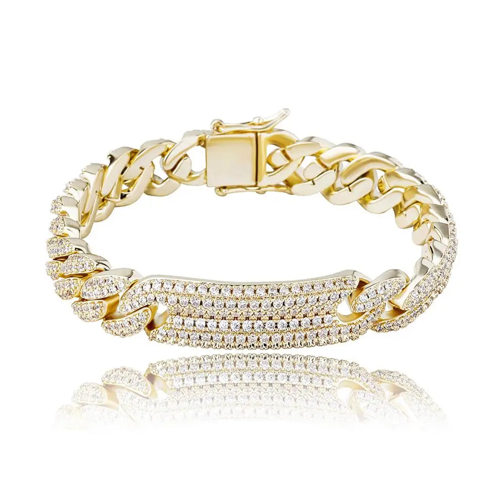 TOPGRILLZ 9mm Miami Cuban Chain Bracelet Copper Material Iced Out Cubic Zirconia Men's Hip Hop Fashion Charm Jewelry For Gift