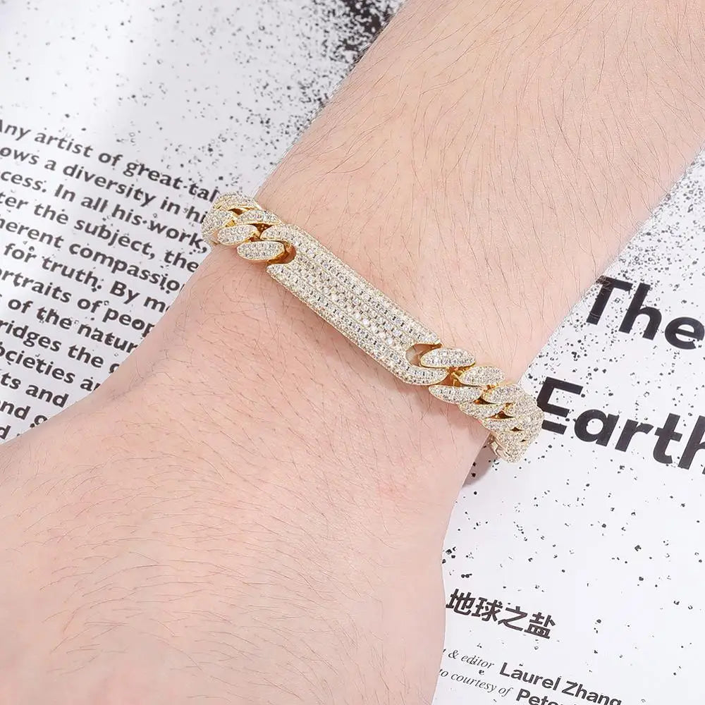 TOPGRILLZ 9mm Miami Cuban Chain Bracelet Copper Material Iced Out Cubic Zirconia Men's Hip Hop Fashion Charm Jewelry For Gift