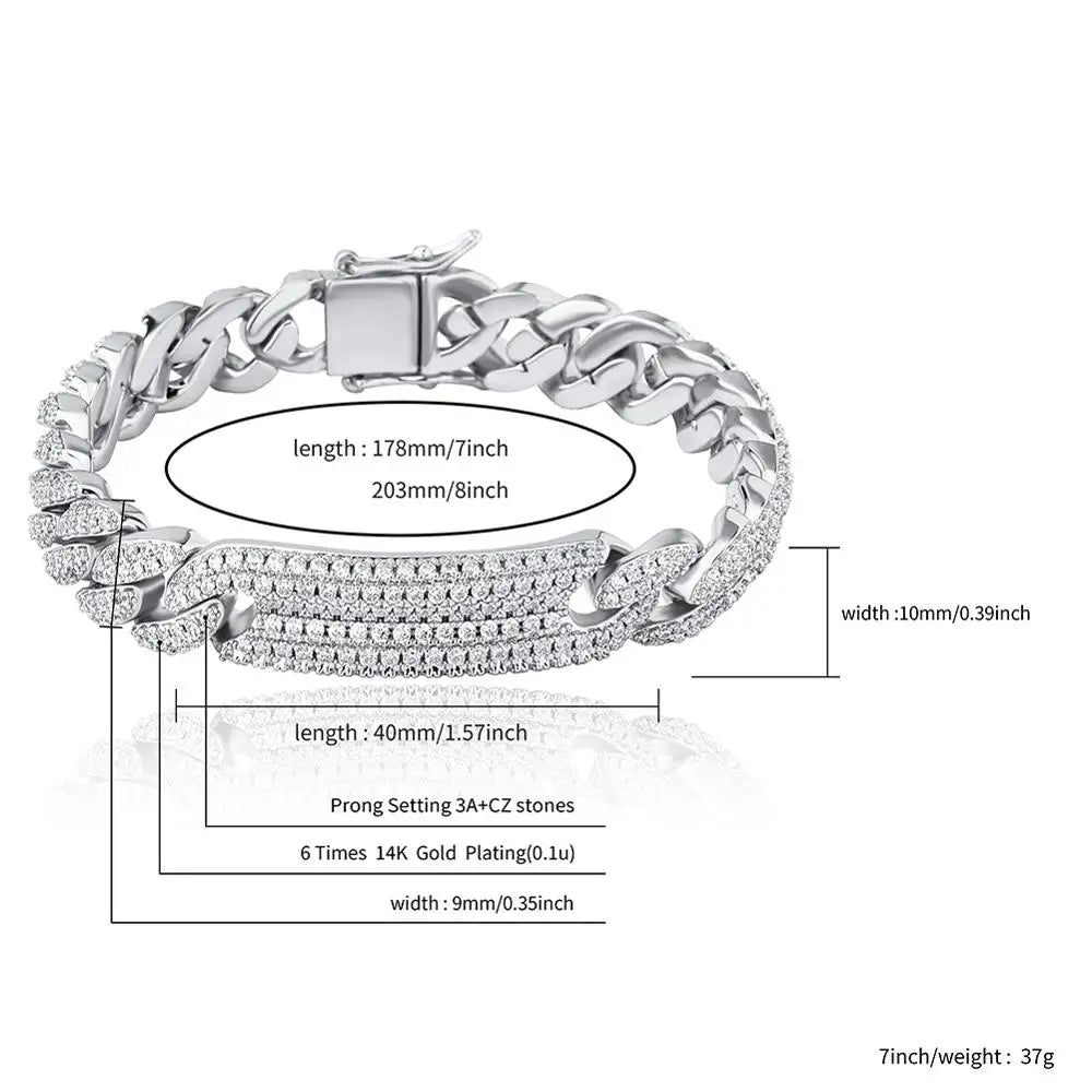TOPGRILLZ 9mm Miami Cuban Chain Bracelet Copper Material Iced Out Cubic Zirconia Men's Hip Hop Fashion Charm Jewelry For Gift