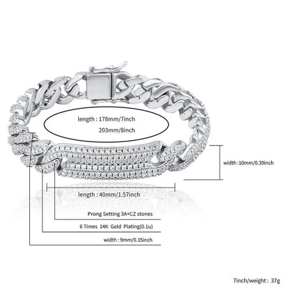 TOPGRILLZ 9mm Miami Cuban Chain Bracelet Copper Material Iced Out Cubic Zirconia Men's Hip Hop Fashion Charm Jewelry For Gift