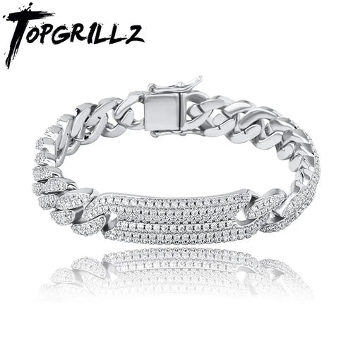 TOPGRILLZ 9mm Miami Cuban Chain Bracelet Copper Material Iced Out Cubic Zirconia Men's Hip Hop Fashion Charm Jewelry For Gift