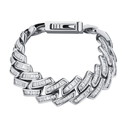 TOPGRILLZ Mens Bracelet 18mm Baguette Prong Cuban Link Bracelet CZ Iced Out Chain High Quality Hip Hop Luxury Jewelry For Gift