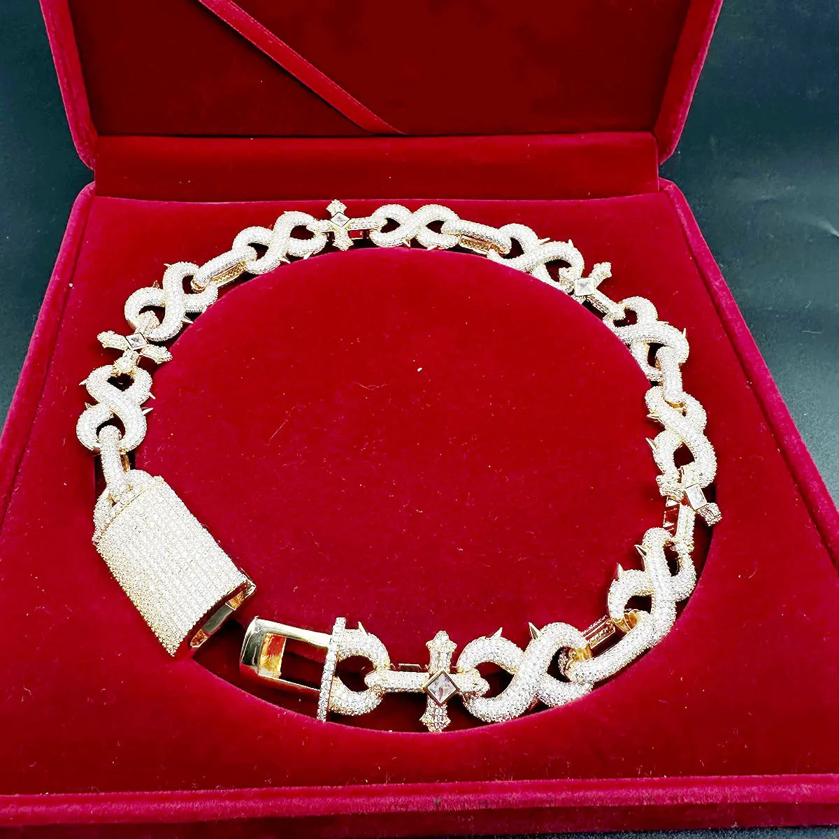 Prong Chain Iced Out Cross Infinity Necklace for Men Choker Real Gold Plated Hip Hop Jewelry