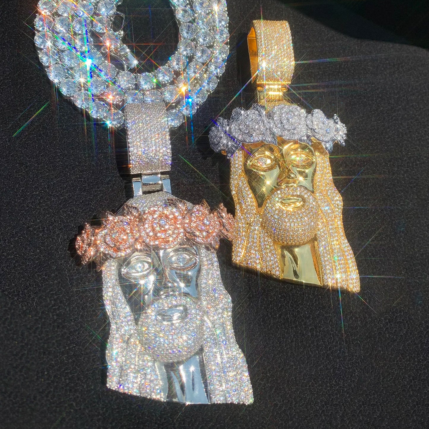 CUC Rose Flower Jesus Head Pendant Gold Silver Color Men Women HipHop Necklace Chain Fashion Rock Rapper Jewelry Gift