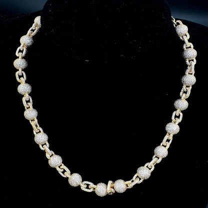 Aokaishen Iced Out Ball Chain for Men Micro Pave Choker Necklace Hip Hop Fashion Jewelry Bling Charms