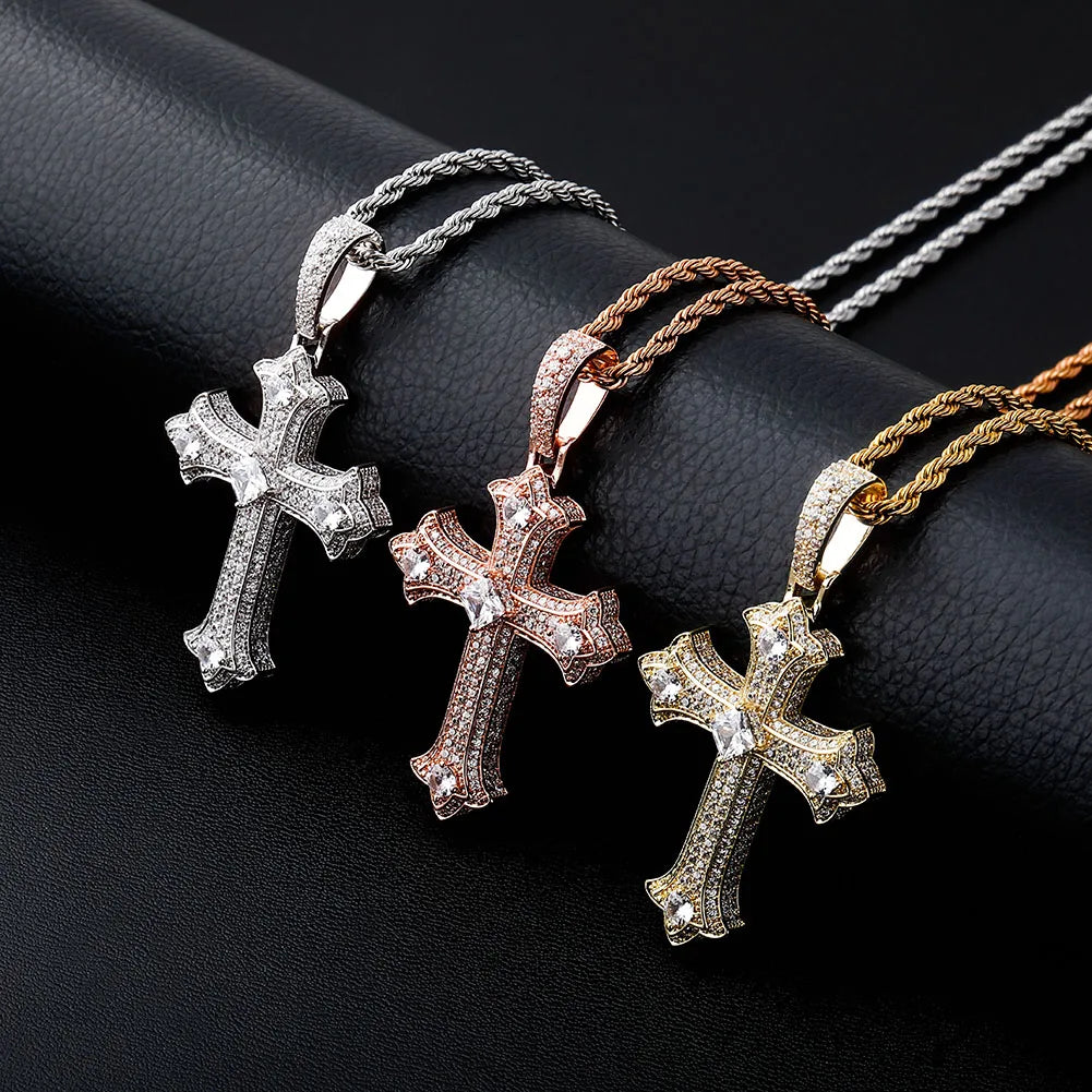 JINAO 2022 NEW European and American Style Colorful Cross Pendant High Quality Ice Cravejado AAA+ Cubic Zircon Jewelry For Gift
