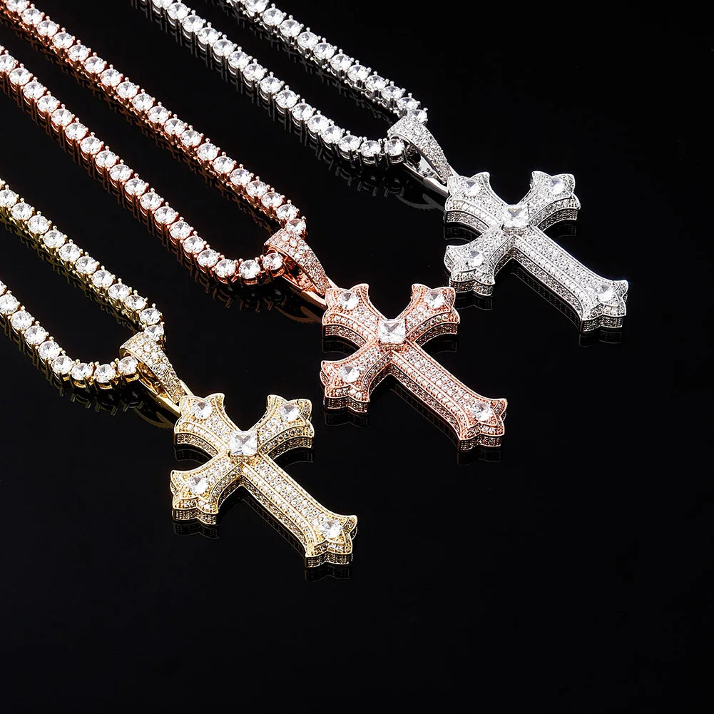 JINAO 2022 NEW European and American Style Colorful Cross Pendant High Quality Ice Cravejado AAA+ Cubic Zircon Jewelry For Gift