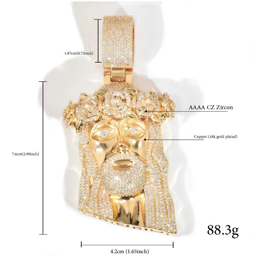 CUC Rose Flower Jesus Head Pendant Gold Silver Color Men Women HipHop Necklace Chain Fashion Rock Rapper Jewelry Gift