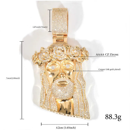 CUC Rose Flower Jesus Head Pendant Gold Silver Color Men Women HipHop Necklace Chain Fashion Rock Rapper Jewelry Gift