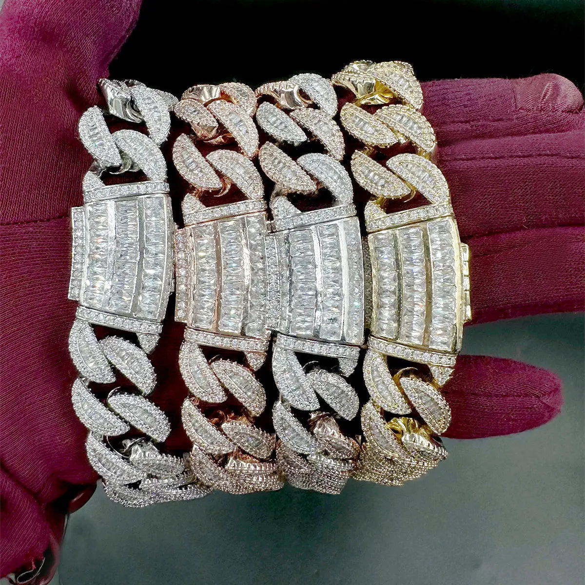 Baguette Cuban Link Chain for Men Iced Out Prong Setting Necklace Choker Real Gold Plated Hip Hop Jewelry