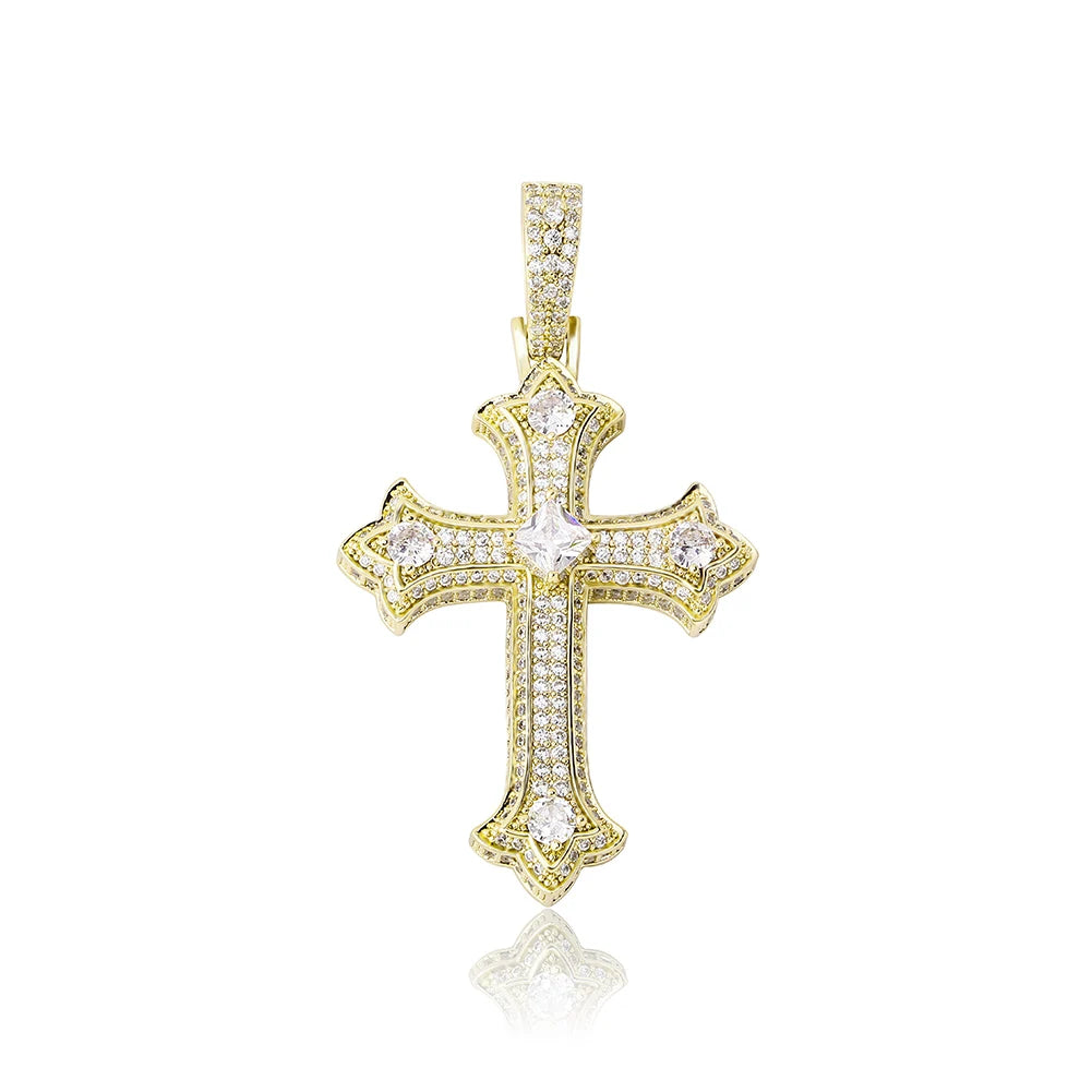 JINAO 2022 NEW European and American Style Colorful Cross Pendant High Quality Ice Cravejado AAA+ Cubic Zircon Jewelry For Gift