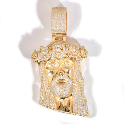 CUC Rose Flower Jesus Head Pendant Gold Silver Color Men Women HipHop Necklace Chain Fashion Rock Rapper Jewelry Gift